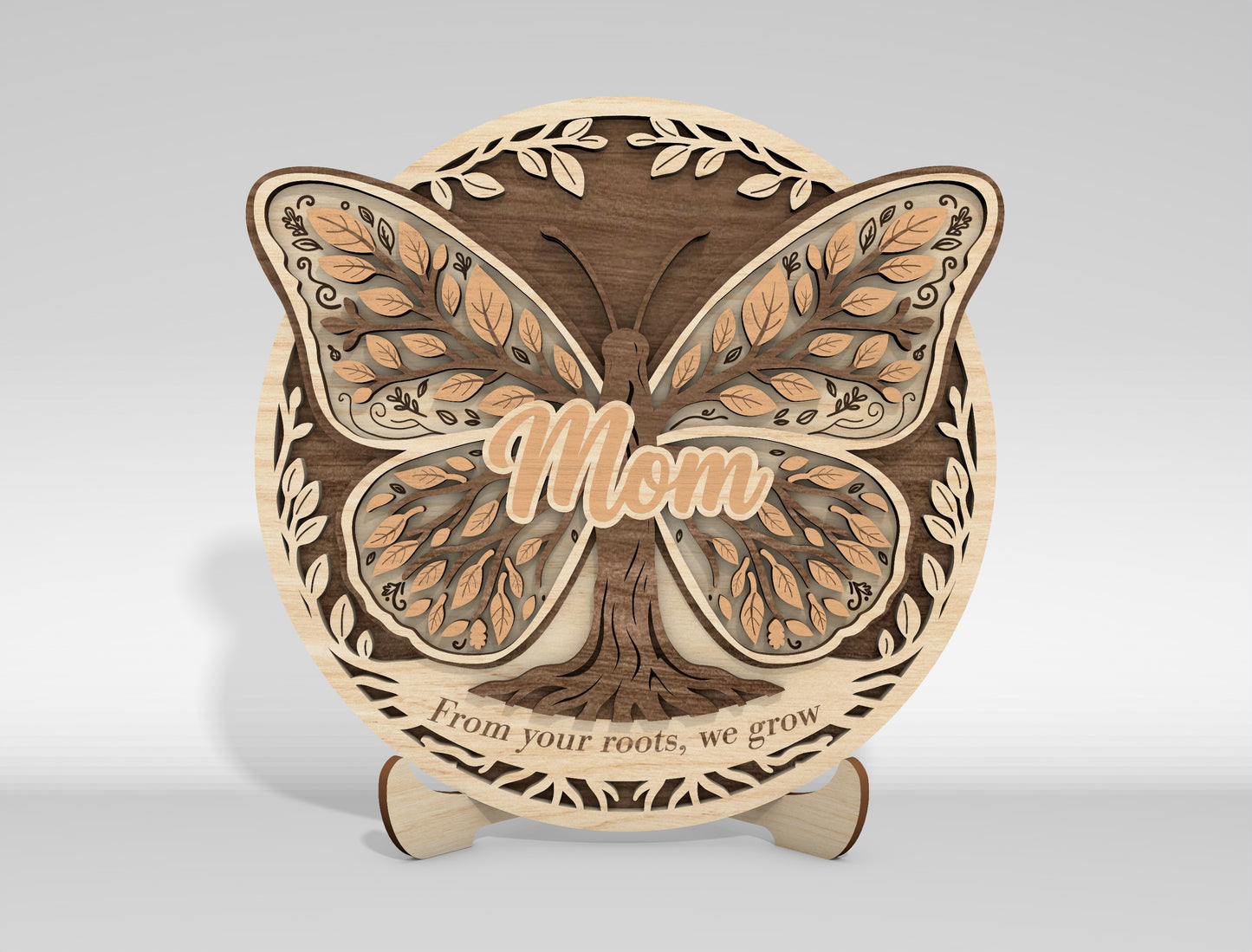 Mom Butterfly Tabletop Sign SVG Bundle Mother's Day Desk Decor Laser Cut File for Glowforge and xTool