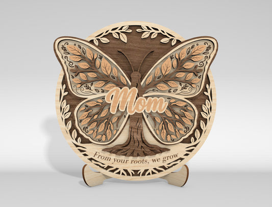 Mom Butterfly Tabletop Sign SVG Bundle Mother's Day Desk Decor Laser Cut File for Glowforge and xTool