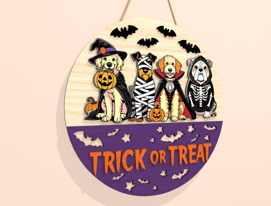Trick or Treat Dog Door Hanger SVG Set for Glowforge xTool LightBurn 2 Designs