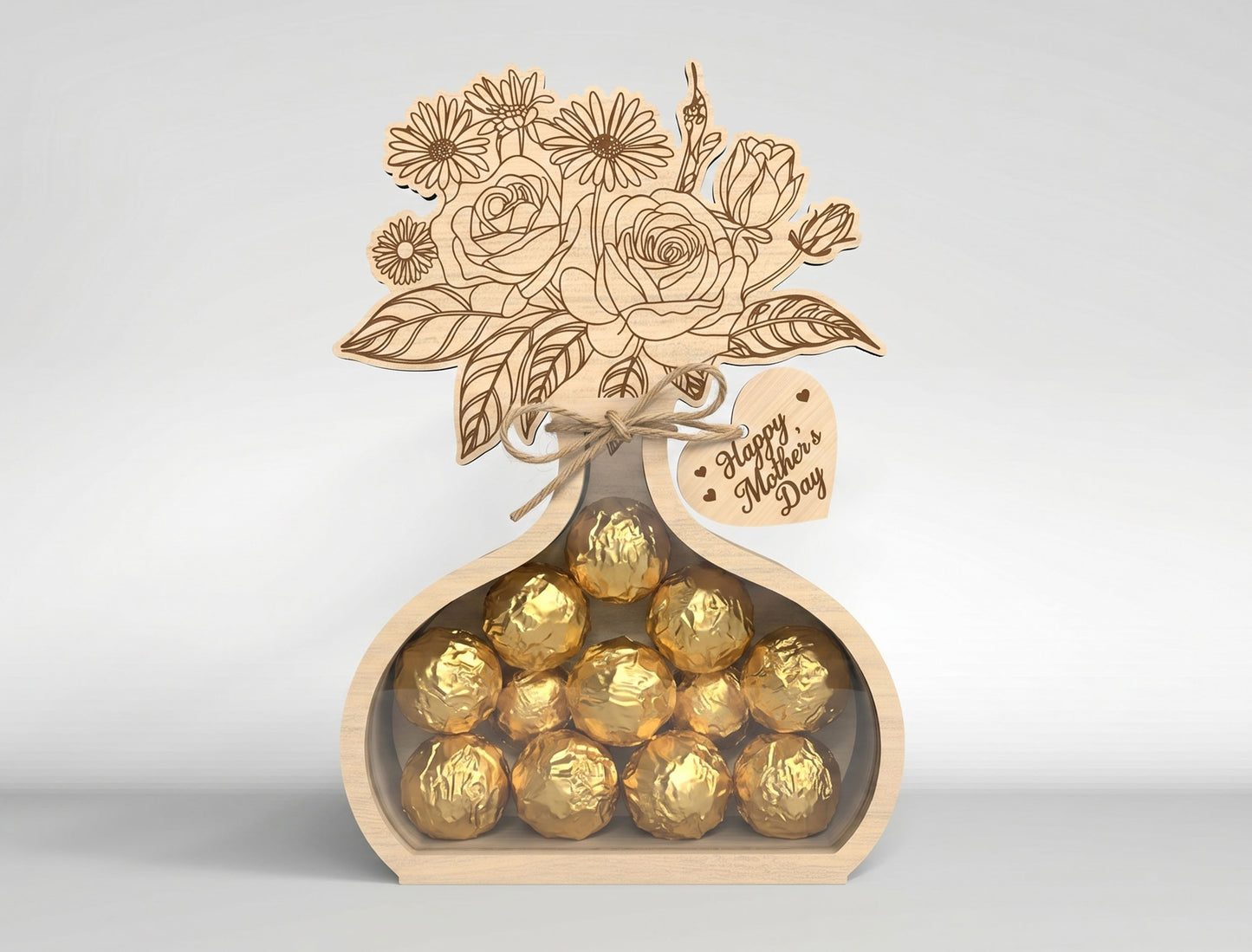 Flower Vase Candy Holder SVG Bundle 3D Wooden Bouquet Gift Jar for Glowforge and xTool