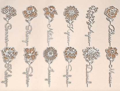 Month Flower Name Stand Laser Cut File Bundle | Floral Decor | Mother’s Day Design | Glowforge, xTool, LightBurn, etc.