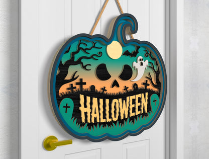 Halloween Pumpkin Door Sign SVG Laser Cut Files for LightBurn
