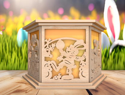 Easter Bunny Lantern SVG Wooden Spring Table Light for Glowforge and xTool