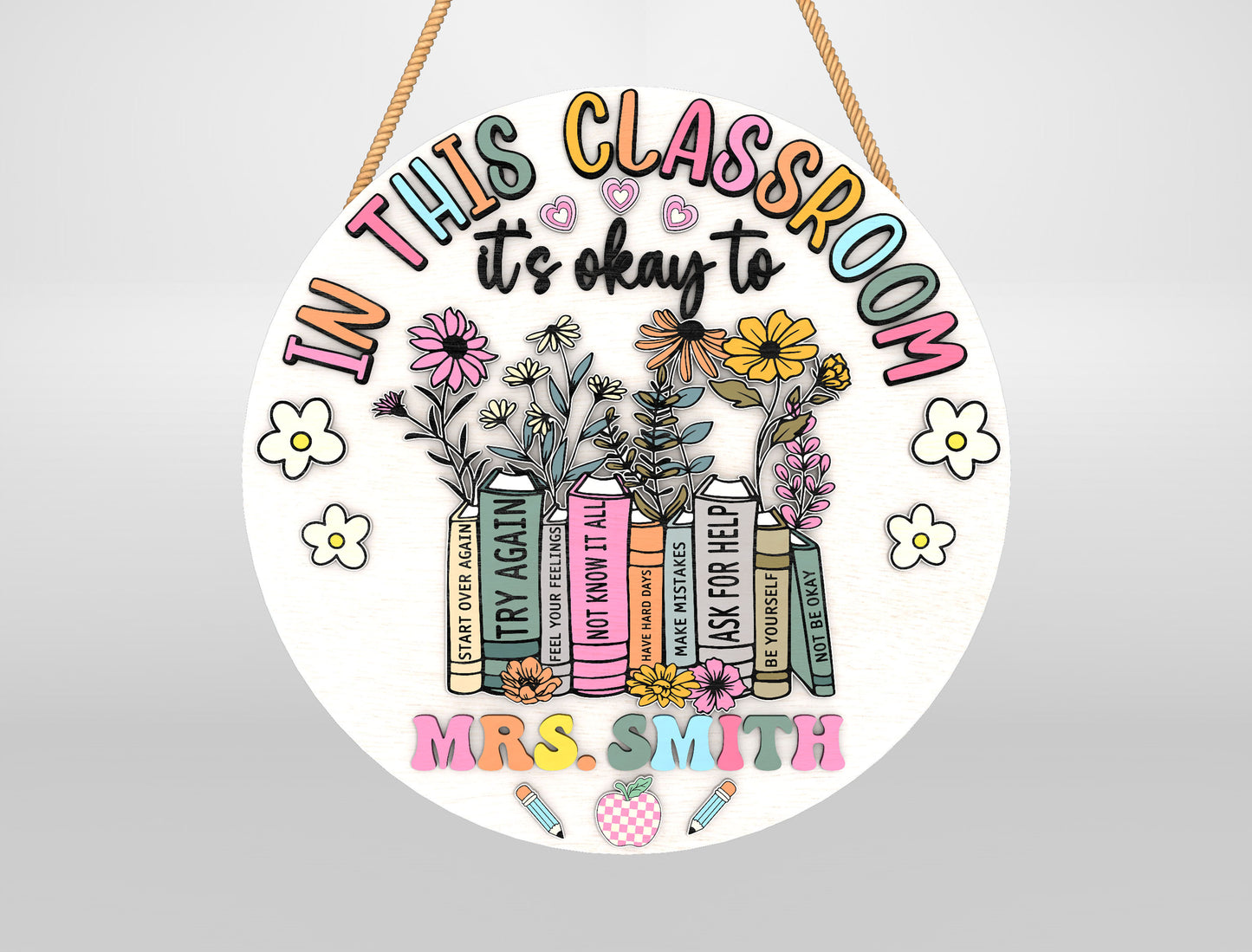 Personalized Rainbow Classroom Door Sign Laser Cut File SVG for Glowforge and LightBurn