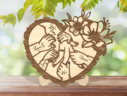 Personalized Mom Hands Heart SVG Wooden Name Sign for xTool