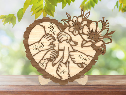 Personalized Mom Hands Heart SVG Wooden Name Sign for xTool