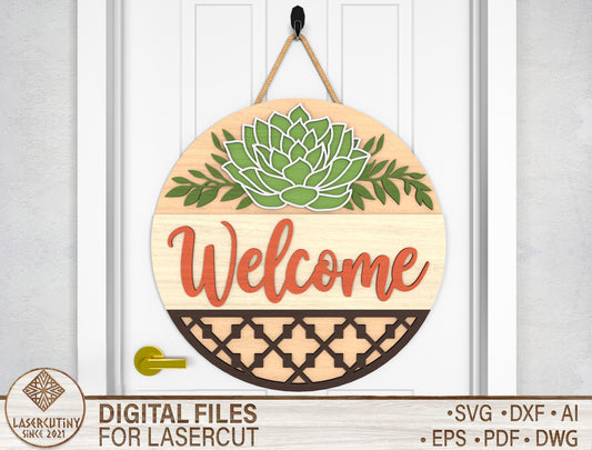 Succulent Welcome Door Sign SVG Laser Cut File for xTool and Glowforge
