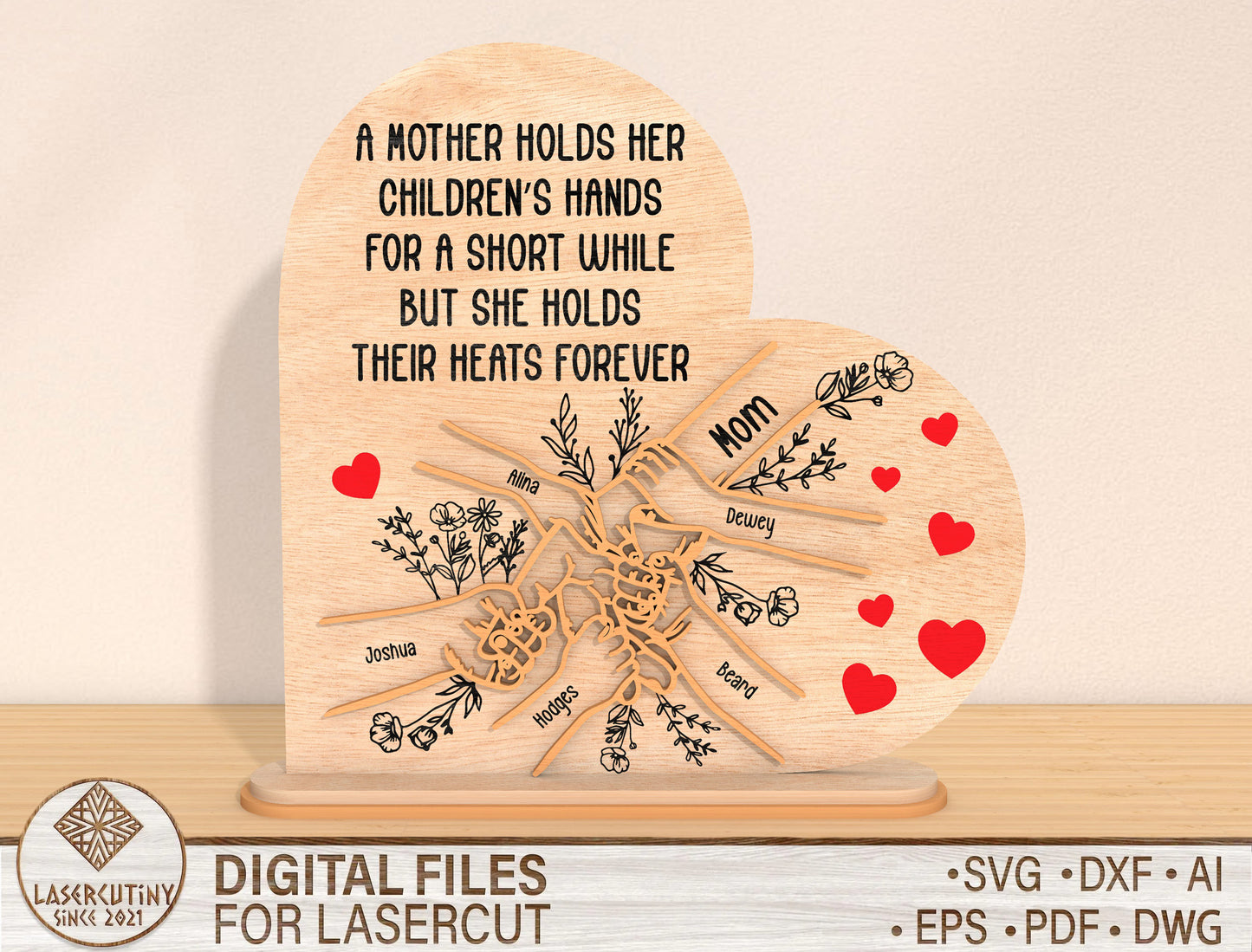 Personalized Mother Flower Sign SVG Kids Name for LightBurn