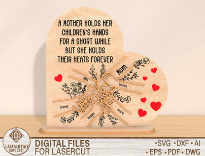 Personalized Mother Flower Sign SVG Kids Name for LightBurn