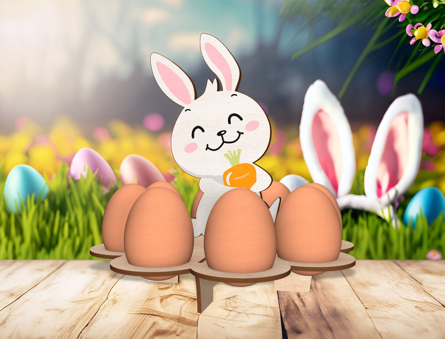 Easter Bunny Egg Holder Tray SVG Wooden Decor for Glowforge and xTool