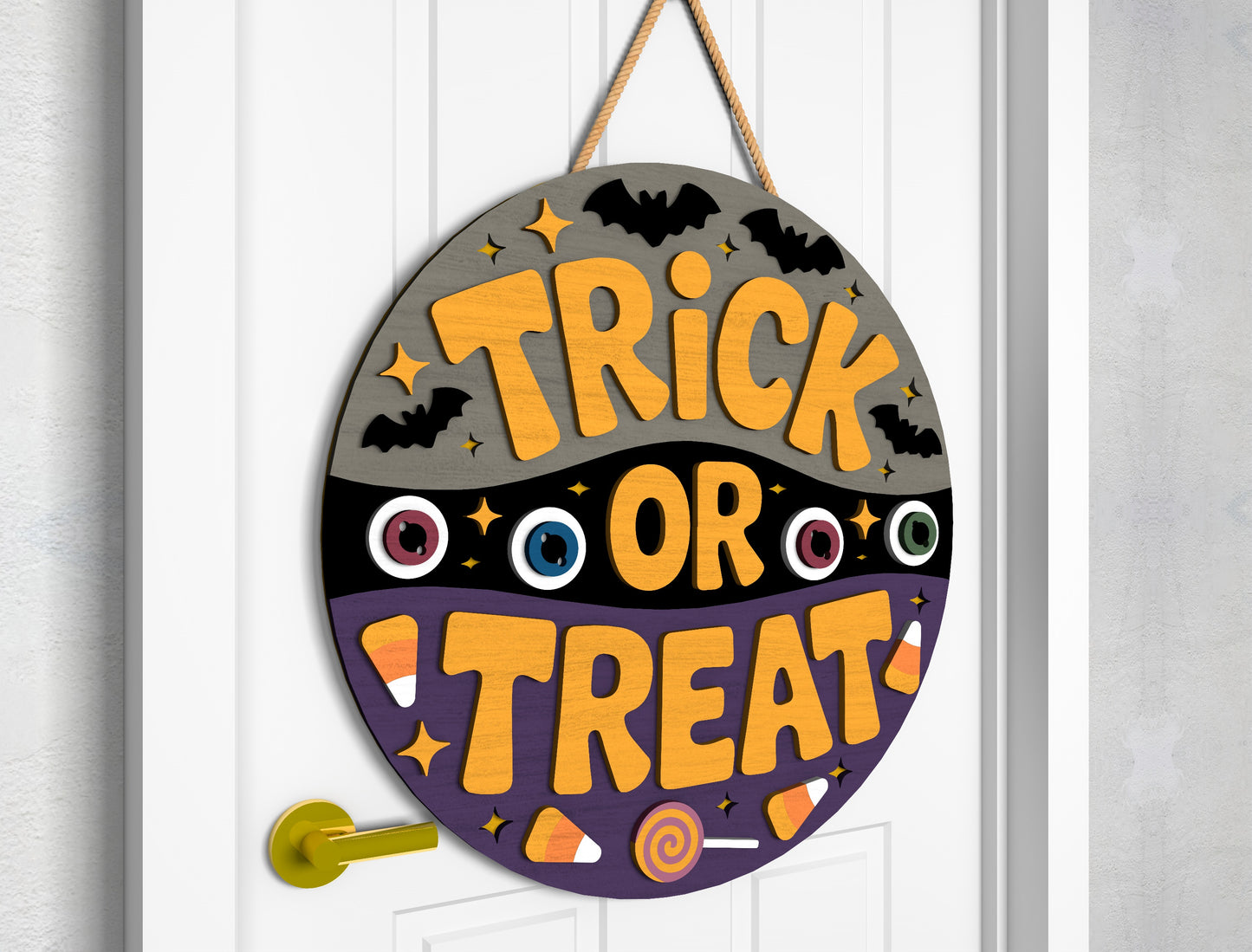 2 Trick or Treat Halloween Door Sign SVG Laser Cut Bundle for LightBurn