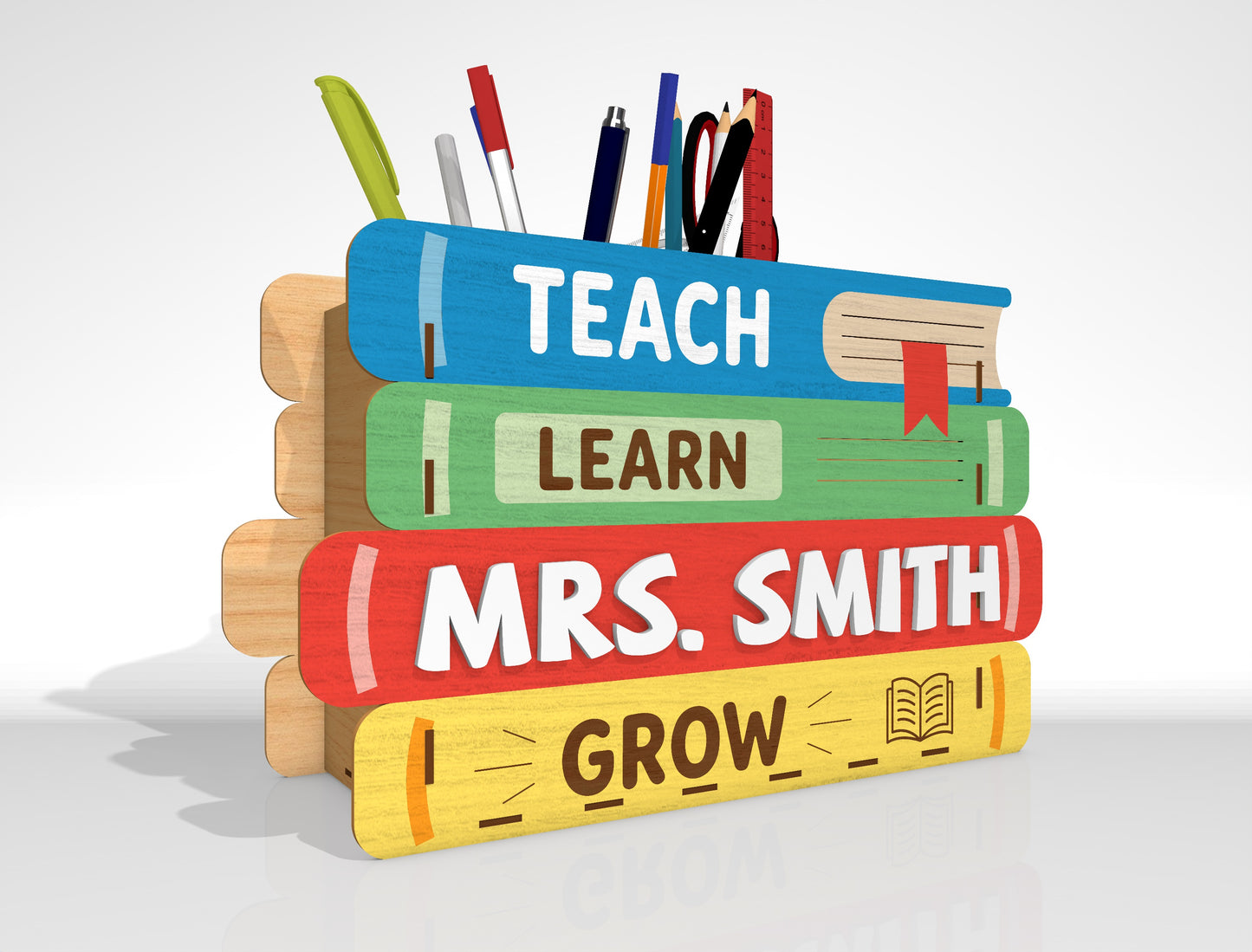 Personalized Teacher Pencil Holder SVG Bundle Laser Cut File File for Glowforge, LightBurn