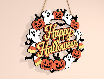 Happy Halloween Ghost Wreath SVG Laser Cut File for xTool and Glowforge