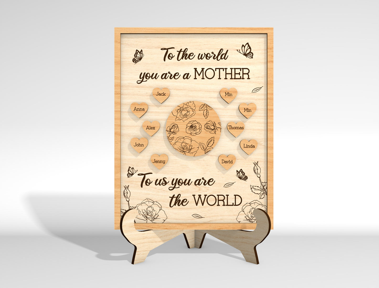 Personalized Mom Heart Custom Names Sign SVG for LightBurn and xTool