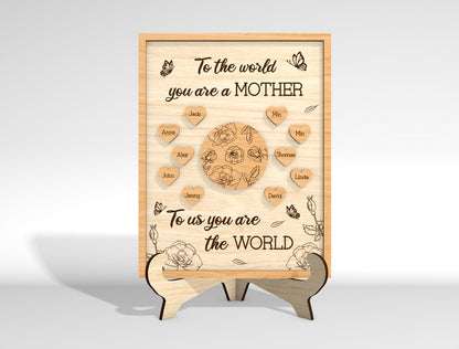 Personalized Mom Heart Custom Names Sign SVG for LightBurn and xTool