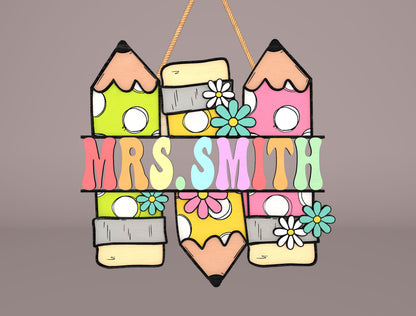 Personalized Pastel Pencil Classroom Door Sign Laser Cut File for Glowforge and xTool