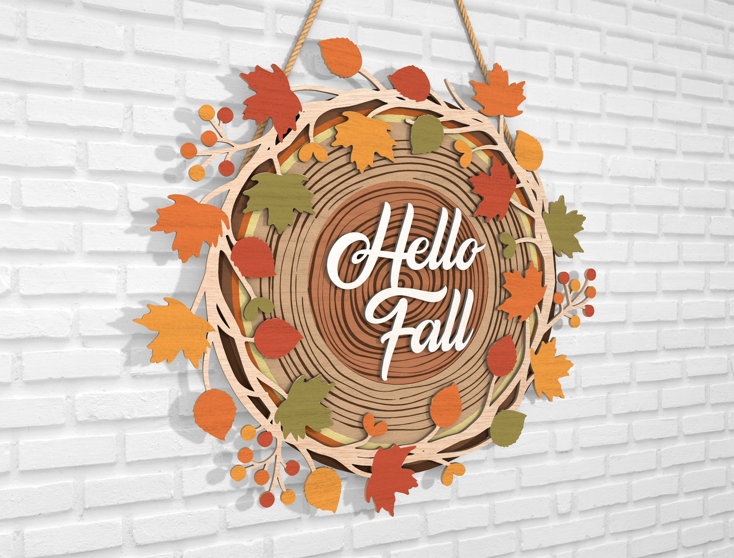 Hello Fall Wood Slice Door Hanger SVG Bundle for Glowforge xTool LightBurn 4 Designs