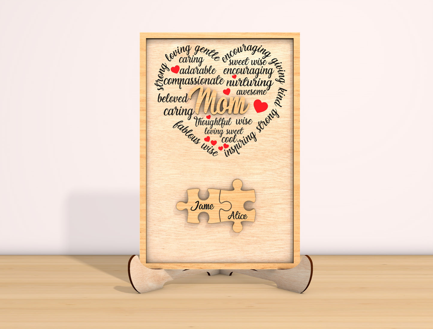 Mom Word Art Heart Puzzle Sign SVG Bundle for Glowforge and xTool