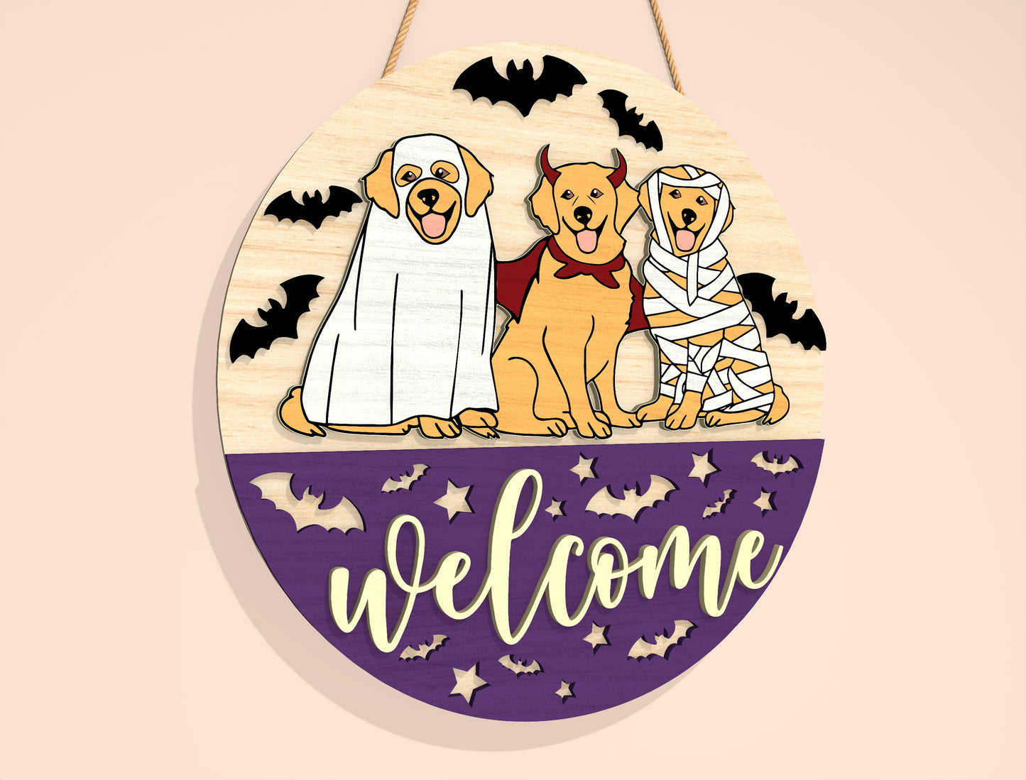 Halloween Pet Costume Door Hanger SVG Laser Cut File | 2 Welcome Designs | Cute Front Door Decor | Glowforge, xTool, LightBurn, etc.
