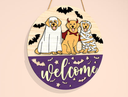 Halloween Pet Costume Door Hanger SVG Laser Cut File | 2 Welcome Designs | Cute Front Door Decor | Glowforge, xTool, LightBurn, etc.
