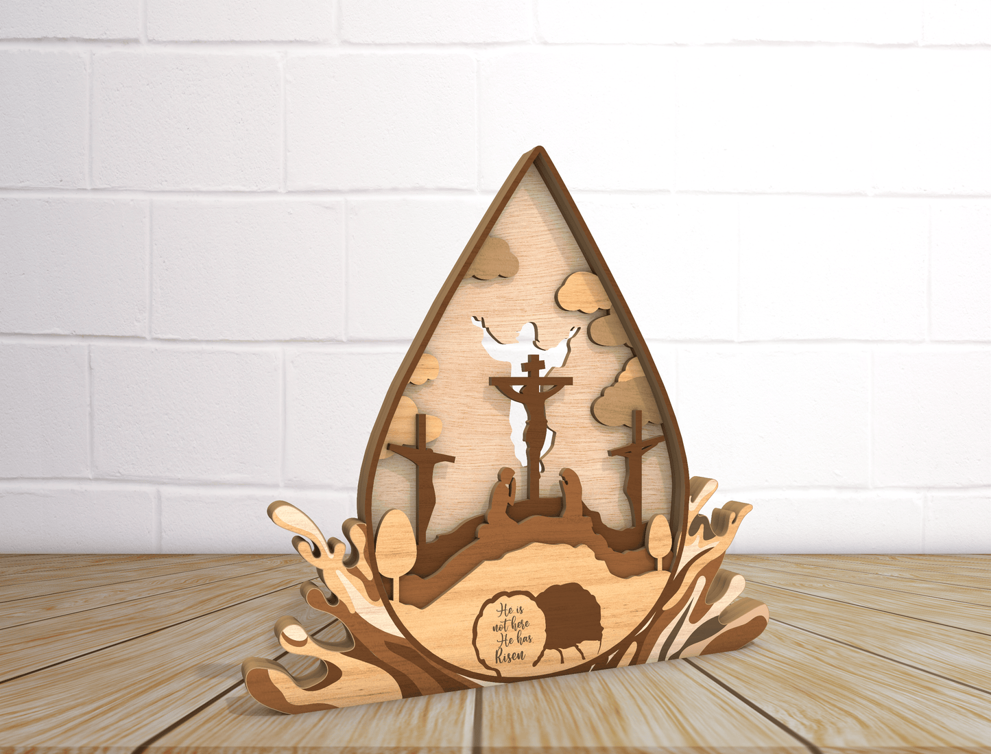 Multilayer Christian Easter He Is Risen Cross Scene SVG for Glowforge