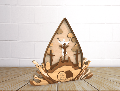 Multilayer Christian Easter He Is Risen Cross Scene SVG for Glowforge