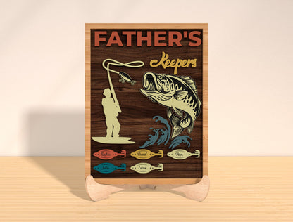 Daddy’s Fish Keepers Sign SVG Bundle Laser Cut File | Personalized Fishing Family Decor | Wooden Tabletop Sign | Glowforge, xTool, LightBurn, etc.