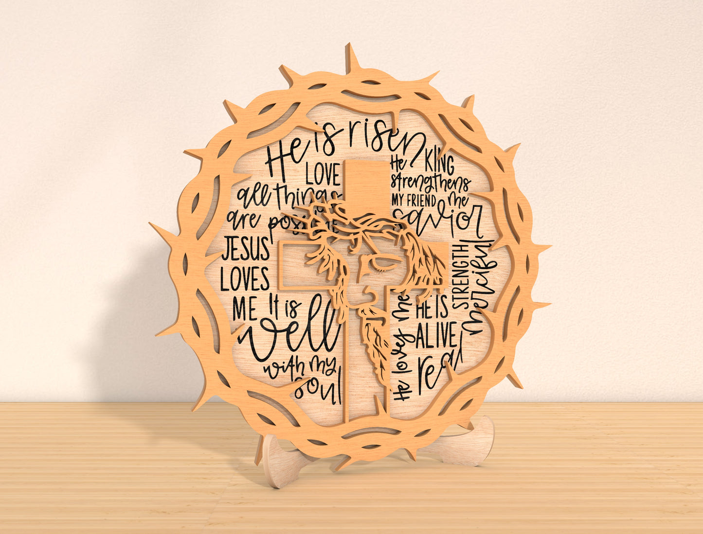 Easter Christian Cross Laser Cut File | He Is Risen Scripture Sign SVG | Wooden Religious Easter Table Decor | Glowforge, xTool, LightBurn, etc.