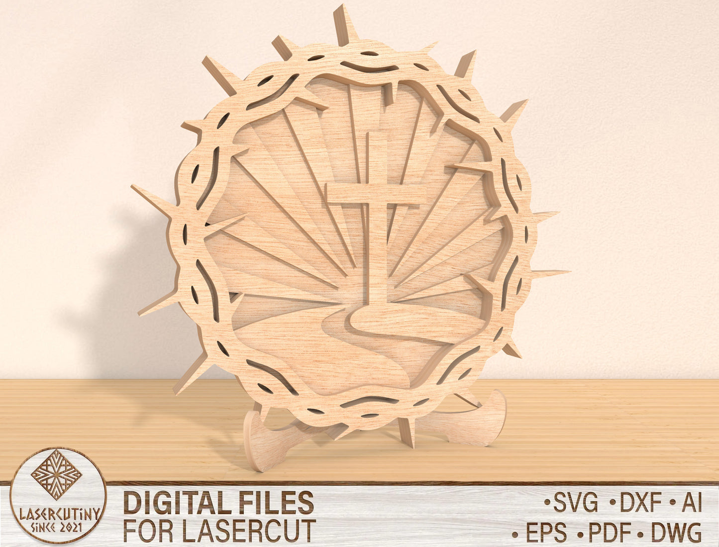 Multilayer Crown of Thorns Cross SVG Bundle 2 Designs for Glowforge and xTool