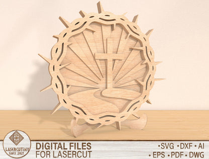 Multilayer Crown of Thorns Cross SVG Bundle 2 Designs for Glowforge and xTool