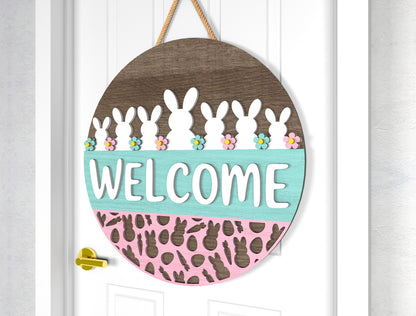 Easter Bunny Hello Chicks Door Sign SVG Layered Welcome for LightBurn and xTool