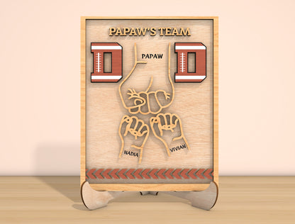 Father's Team Dad Handprint Football Sign SVG Laser Cut File for Glowforge and xTool