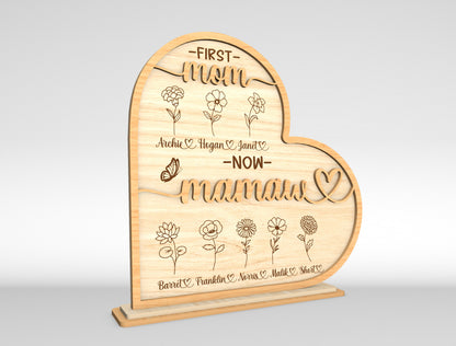 First Mom Now Mamaw Personalized Birth Flower Sign SVG for Glowforge and xTool