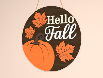 Hello Fall Pumpkin Door Hanger SVG Bundle for Glowforge xTool LightBurn | 2 Designs
