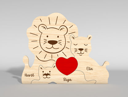 Lion Family Wooden Puzzle Sign SVG for LightBurn and xTool