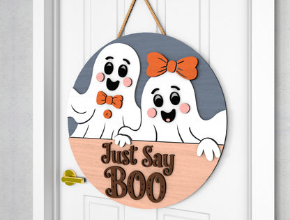 2 Cute Ghost Halloween Door Sign SVG Laser Cut Bundle for Glowforge