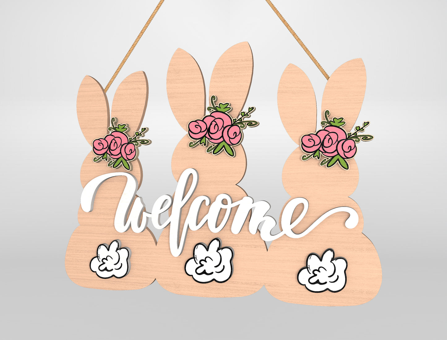 Easter Bunny Silhouette Welcome Sign SVG Bundle Door Hanger for LightBurn
