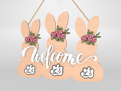 Easter Bunny Silhouette Welcome Sign SVG Bundle Door Hanger for LightBurn