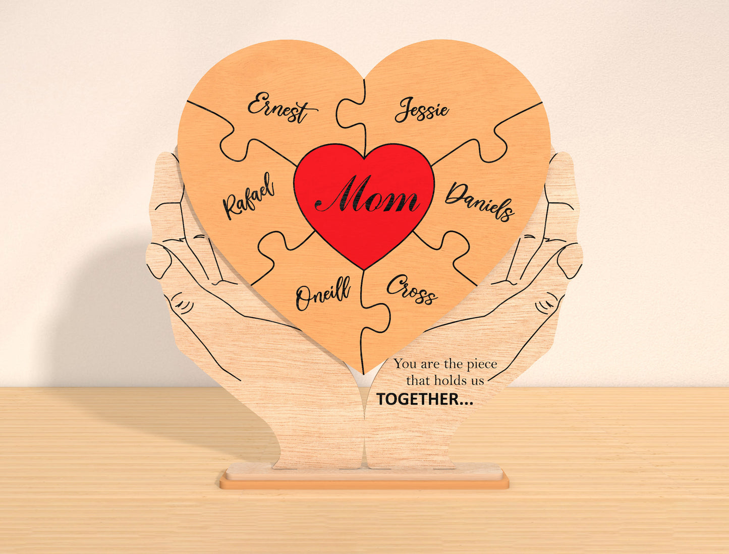 Personalized Mom Puzzle Heart Sign SVG for Glowforge and xTool