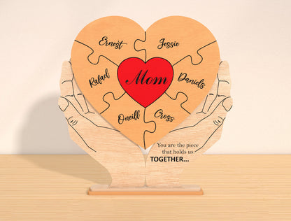 Personalized Mom Puzzle Heart Sign SVG for Glowforge and xTool