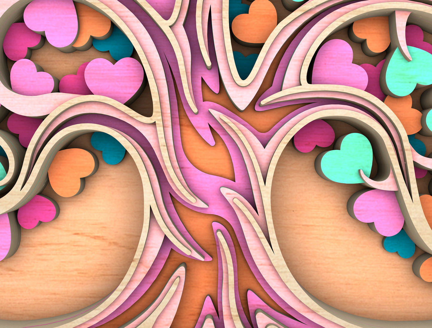 Colorful Heart Tree Round Sign SVG Multilayer for LightBurn
