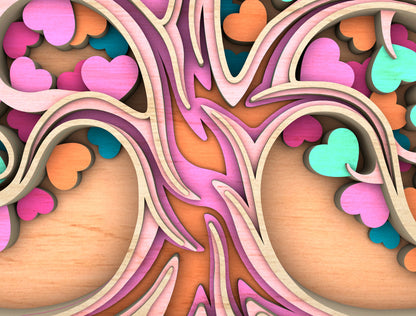 Colorful Heart Tree Round Sign SVG Multilayer for LightBurn