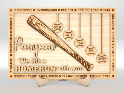 "Daddy We Hit A Home Run With You" Baseball Trophy Sign SVG for Glowforge and xTool