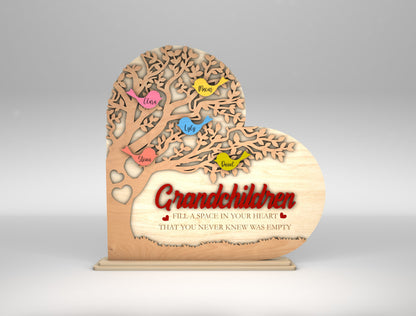 Personalized Grandchildren Tree Bird Heart Sign SVG for LightBurn