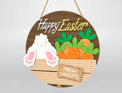 Cute Bunny Easter Door Hanger SVG Carrot Crate Decor for LightBurn and xTool
