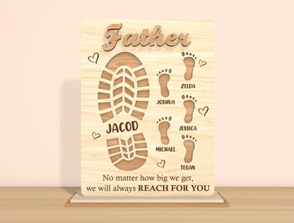 Father’s Day Footprint Family Sign SVG Laser Cut File | Personalized Dad & Papa Gift | Wooden Tabletop Decor | Glowforge, xTool, LightBurn, etc.
