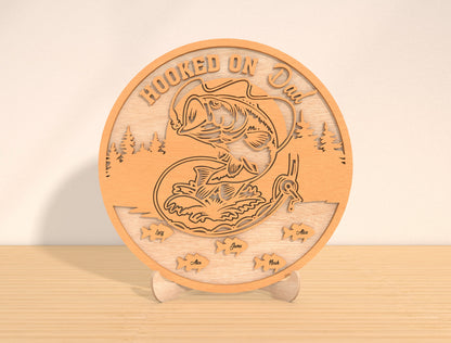 Personalized Father’s Day Fishing Round Sign SVG Laser Cut File for Glowforge and LightBurn