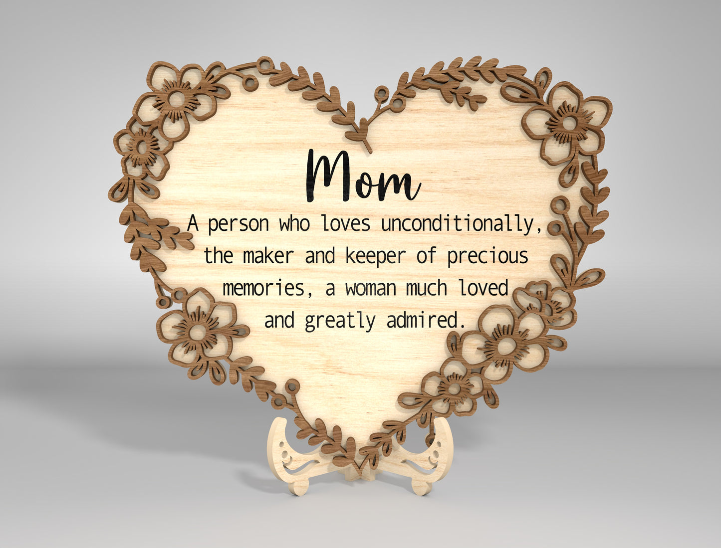 Floral Heart Mom Quote Stand SVG Bundle for Glowforge and xTool