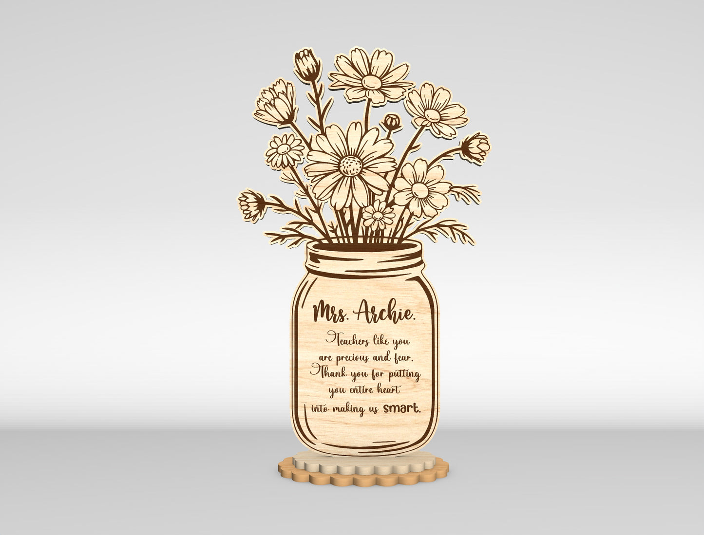 Teacher Flower Vase SVG Laser Cut File for Glowforge and LightBurn