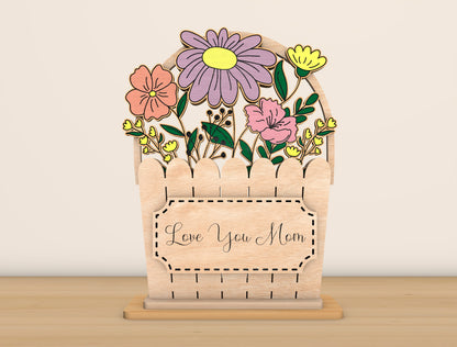 Mother's Day Flower Basket Sign SVG Bundle for LightBurn and xTool